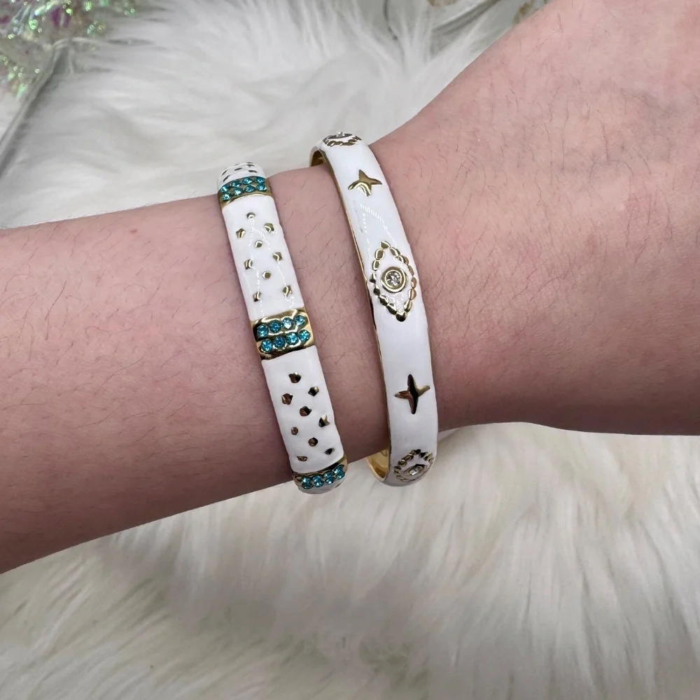 Stainless Steel Gold and White Cuff Statement Bracelets